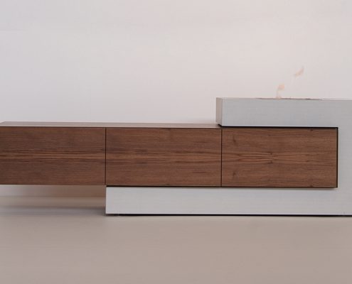 Sideboard aus BEton mit Holz Aufbewahrung