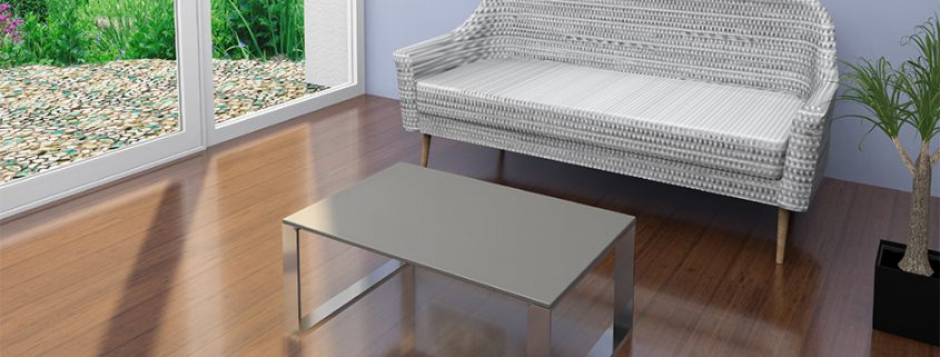 Wohnzimmer Couchtisch mit Betonplatte auf Eldestahlkufen
